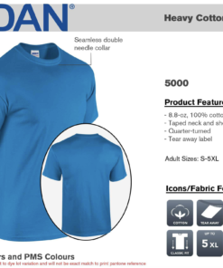 Specifications for G500 Style T-shirts