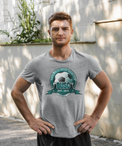 BUSC Cotton Tshirts shown on male model in sport grey